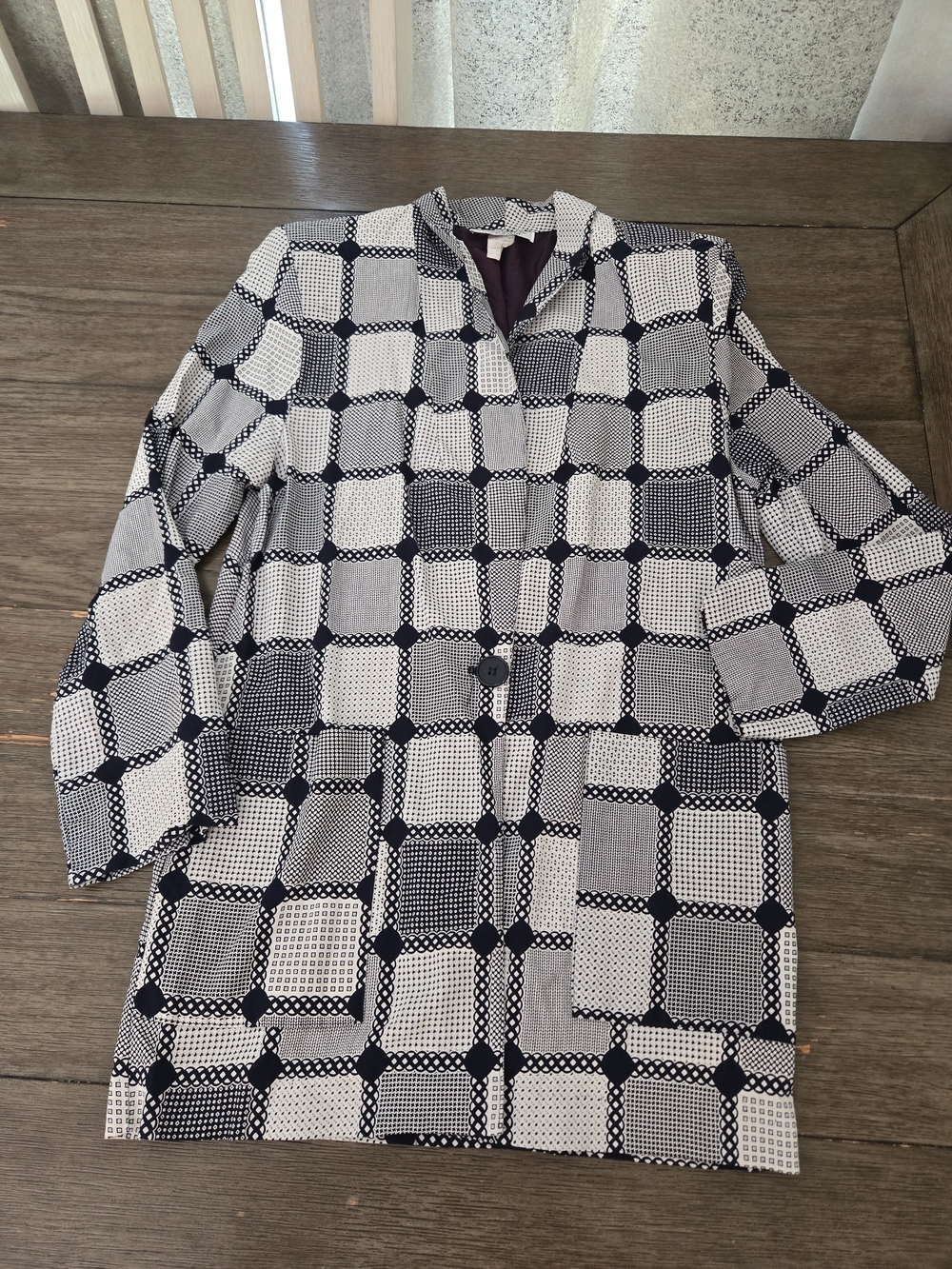 Vintage 80s 90s Kensington Square Geometric Pattern Rayon Blazer Jacket S USA